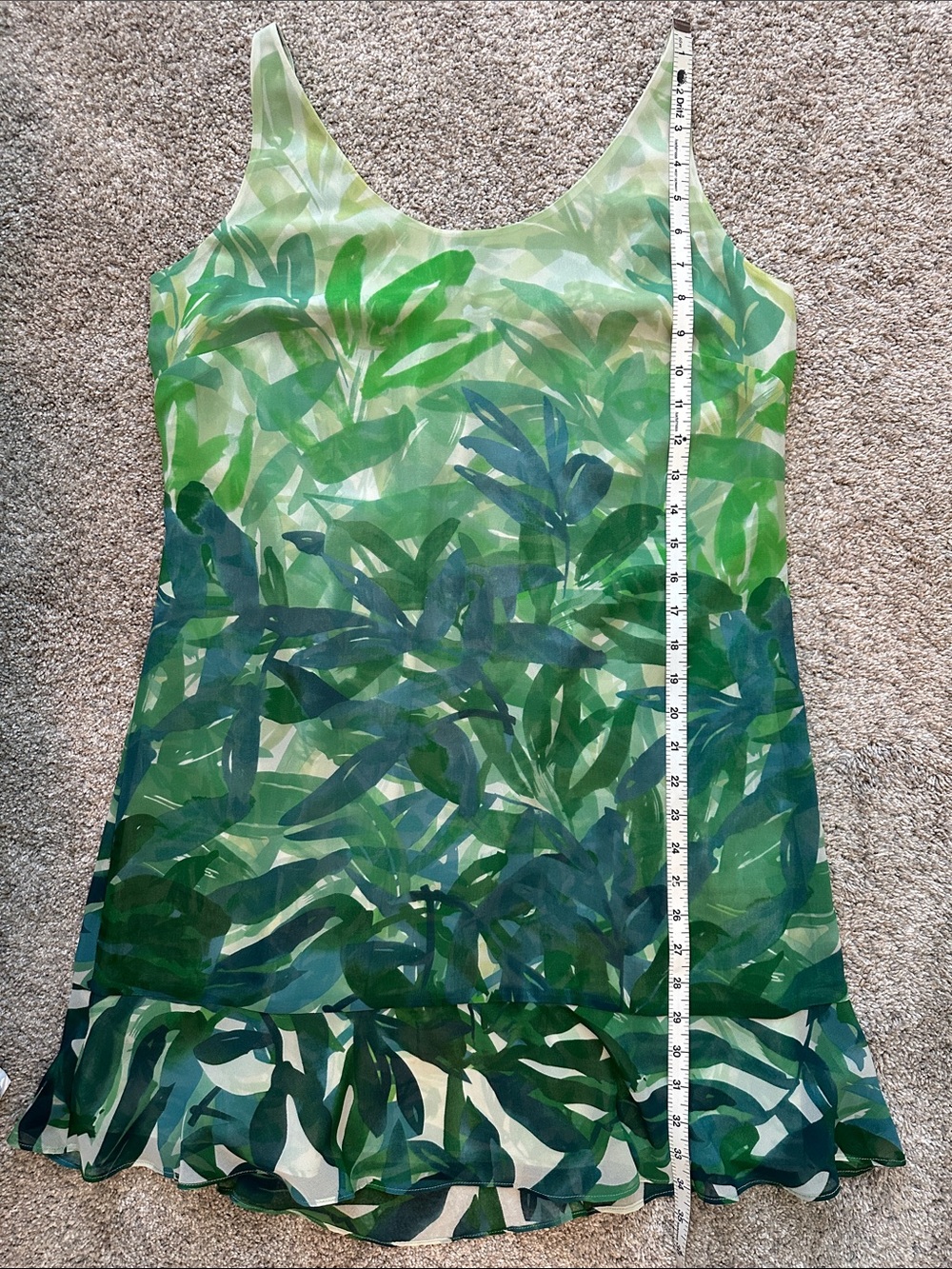 Cabi Castaway Tropical Palm Leaf Print Sleeveless Mini Dress Ruffle Hem - Size M - Picture 13 of 13